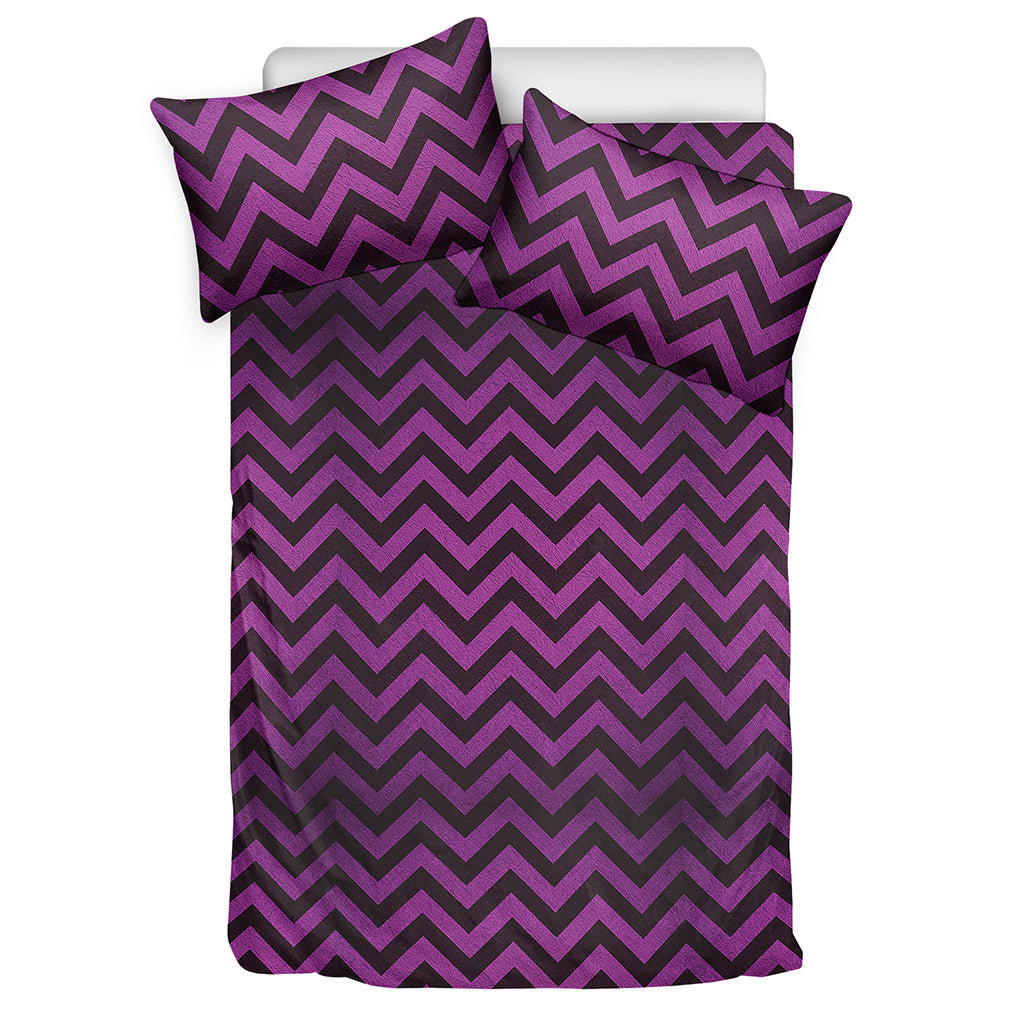Purple And Black Chevron Pattern Print Duvet Cover Bedding Set
