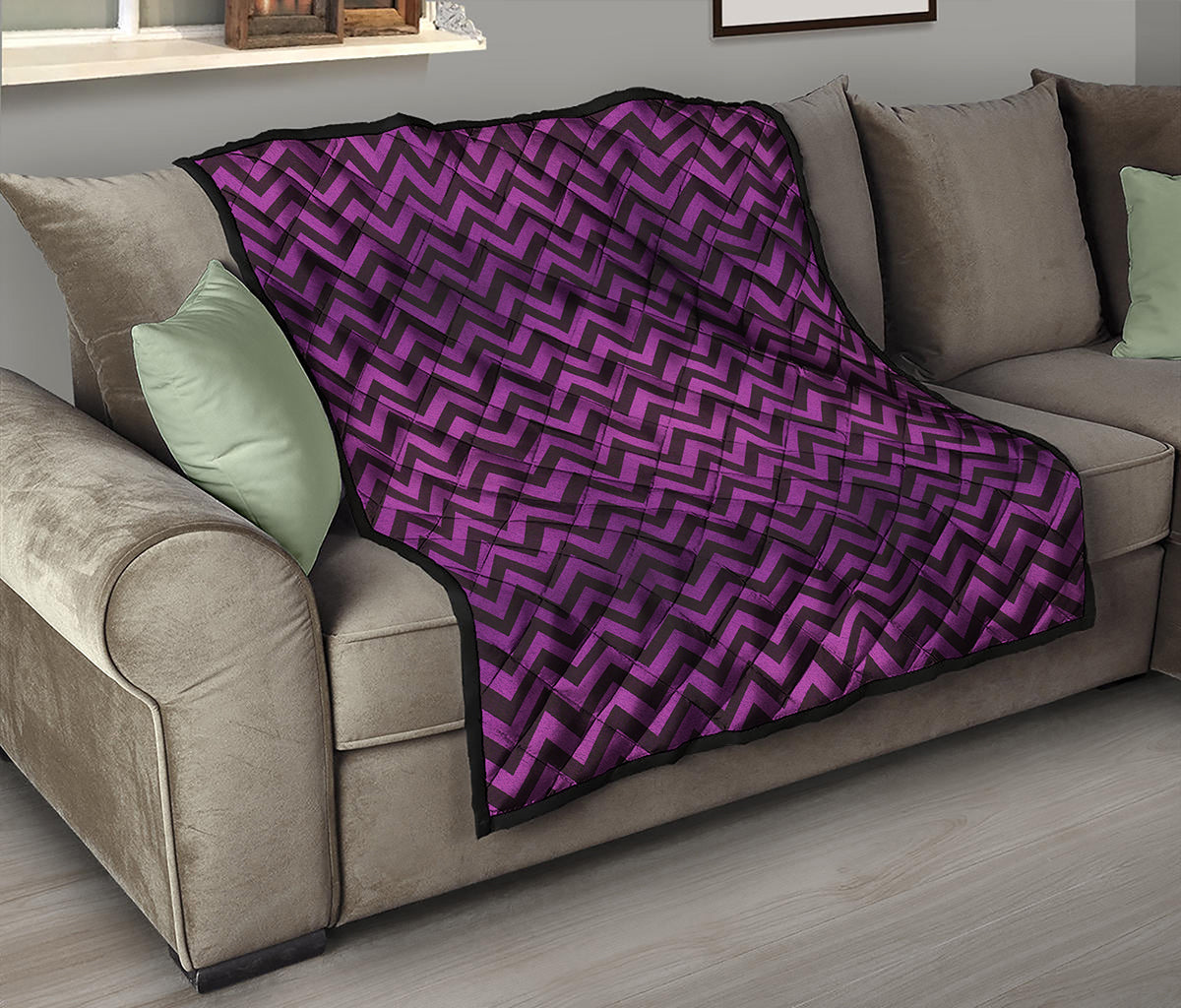 Purple And Black Chevron Pattern Print Quilt