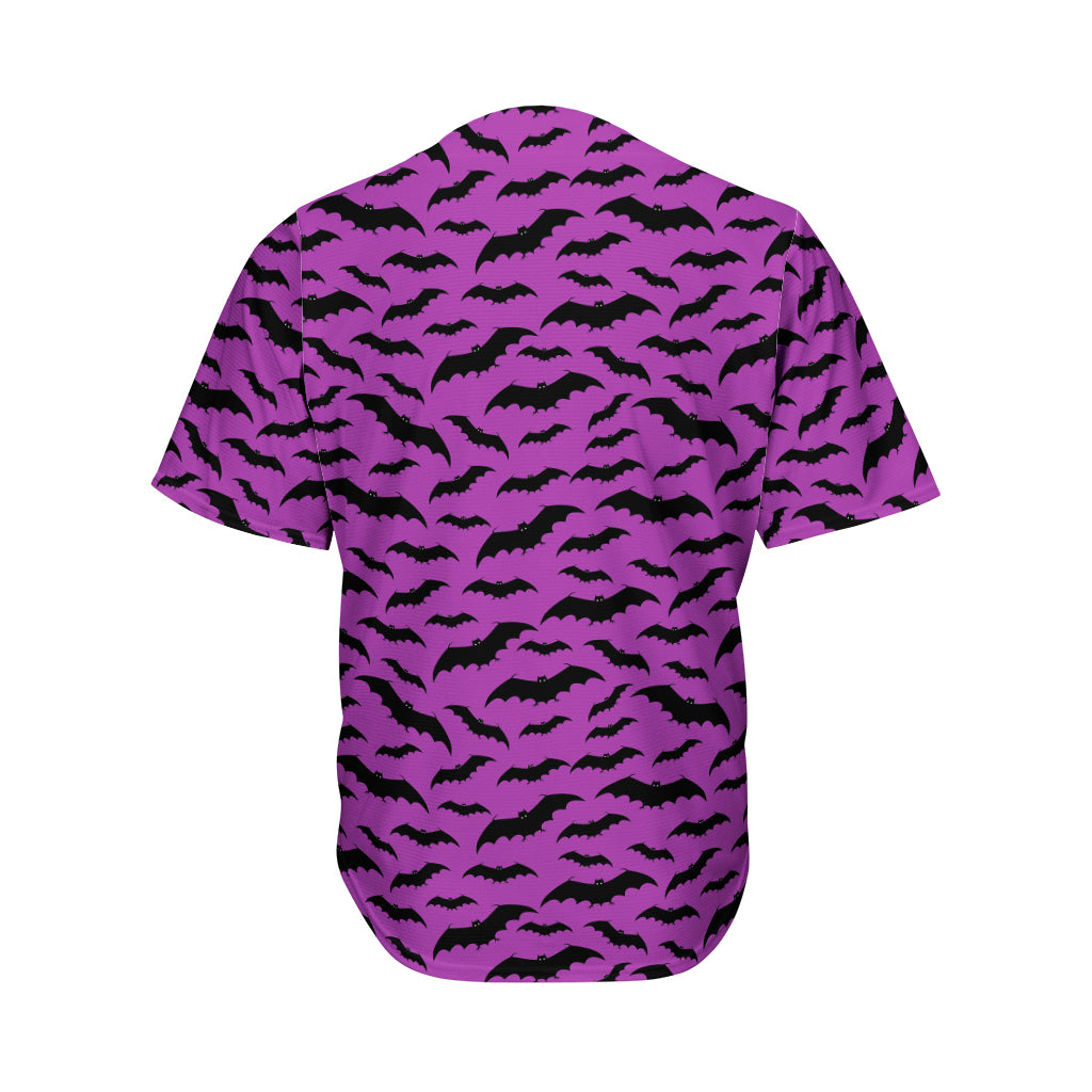 Purple And Black Halloween Bat Print Men's Baseball Jersey