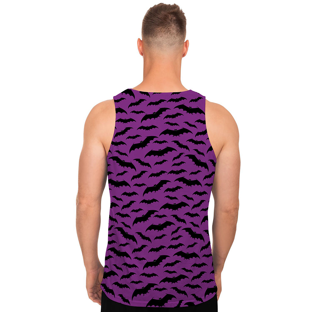 Purple And Black Halloween Bat Print Men's Tank Top