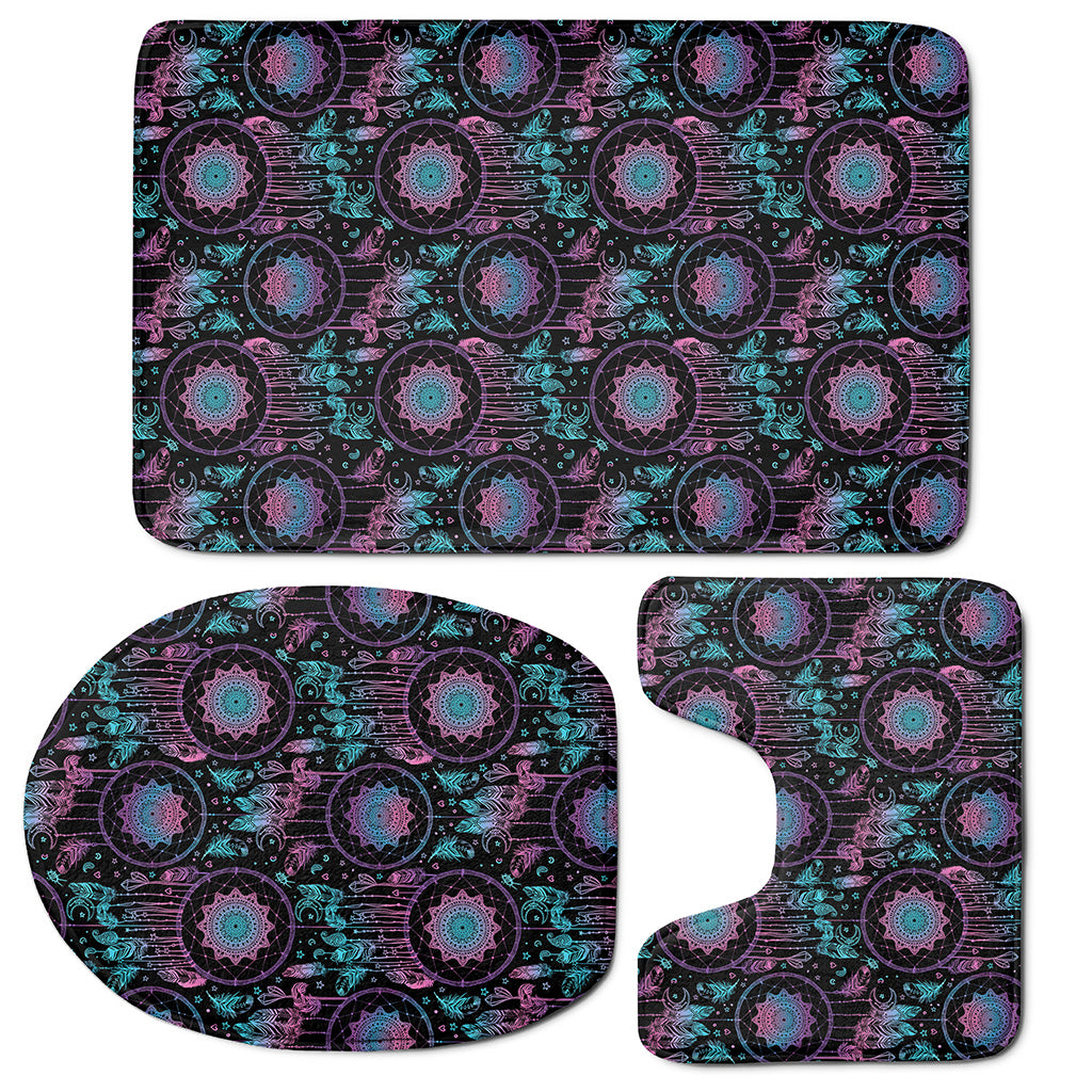 Purple And Blue Dream Catcher Print 3 Piece Bath Mat Set