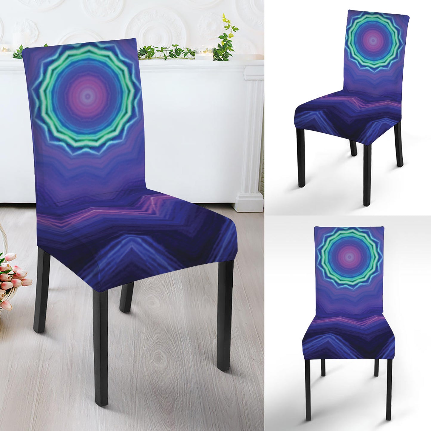 Purple And Blue Kaleidoscope Print Dining Chair Slipcover