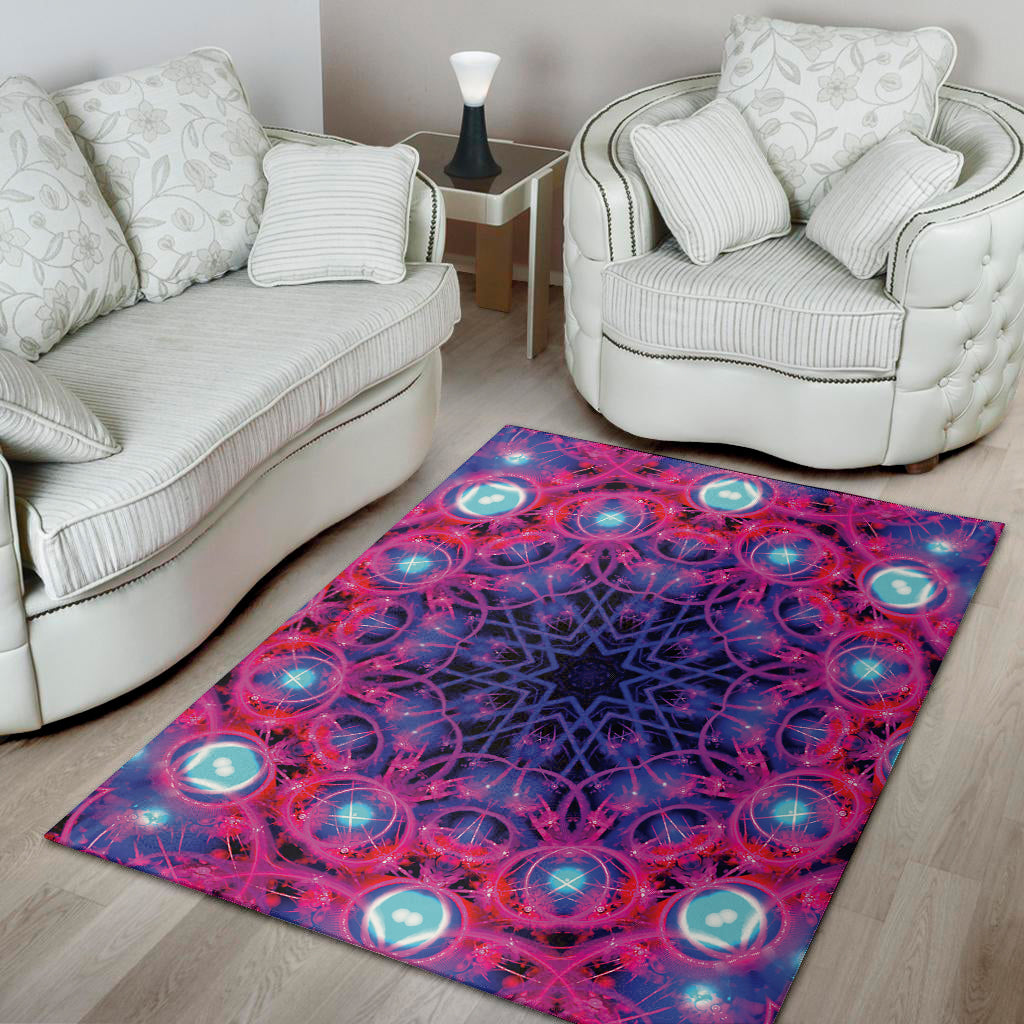 Purple And Blue Light Mandala Print Area Rug
