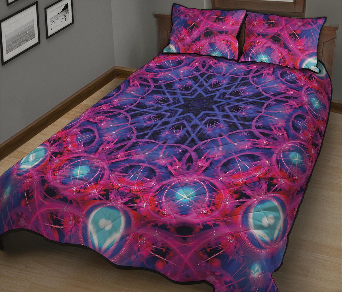 Purple And Blue Light Mandala Print Quilt Bed Set