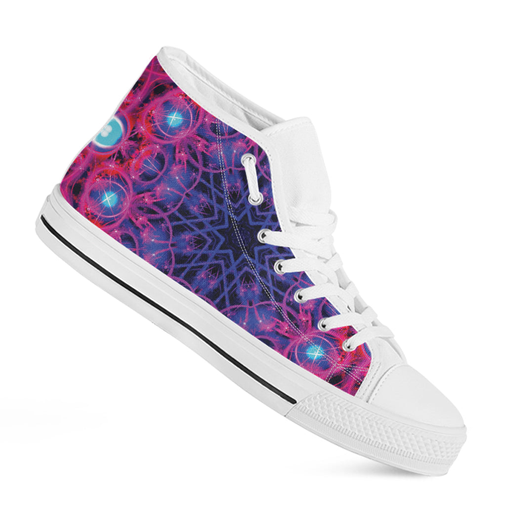 Purple And Blue Light Mandala Print White High Top Shoes