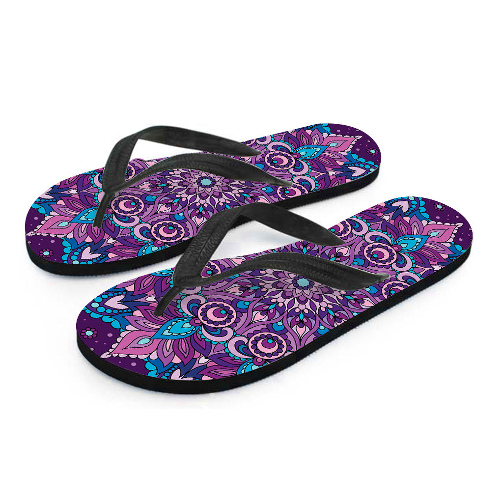 Purple And Blue Mandala Print Flip Flops