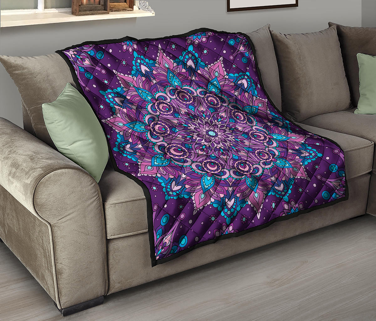 Purple And Blue Mandala Print Quilt
