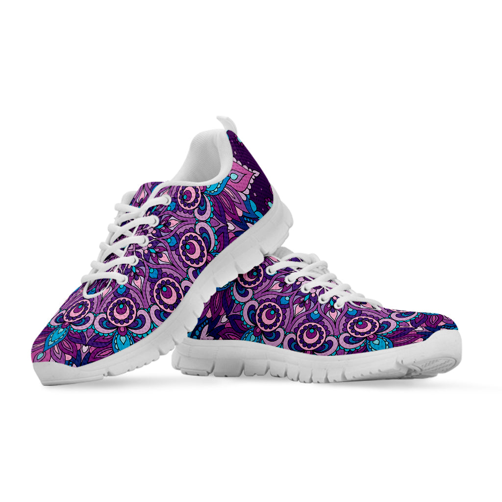 Purple And Blue Mandala Print White Sneakers