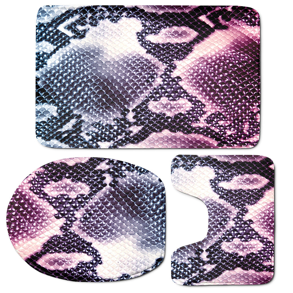 Purple And Blue Snakeskin Print 3 Piece Bath Mat Set