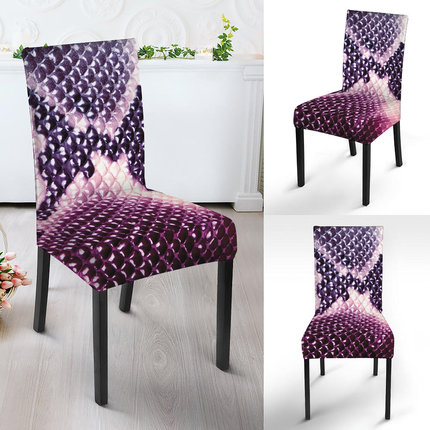 Purple And Blue Snakeskin Print Dining Chair Slipcover