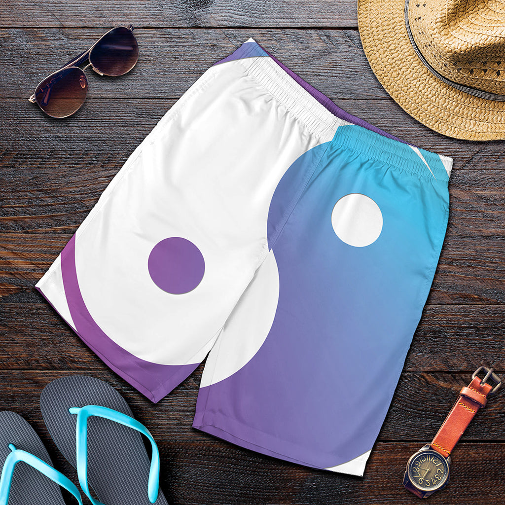 Purple And Blue Yin Yang Print Men's Shorts