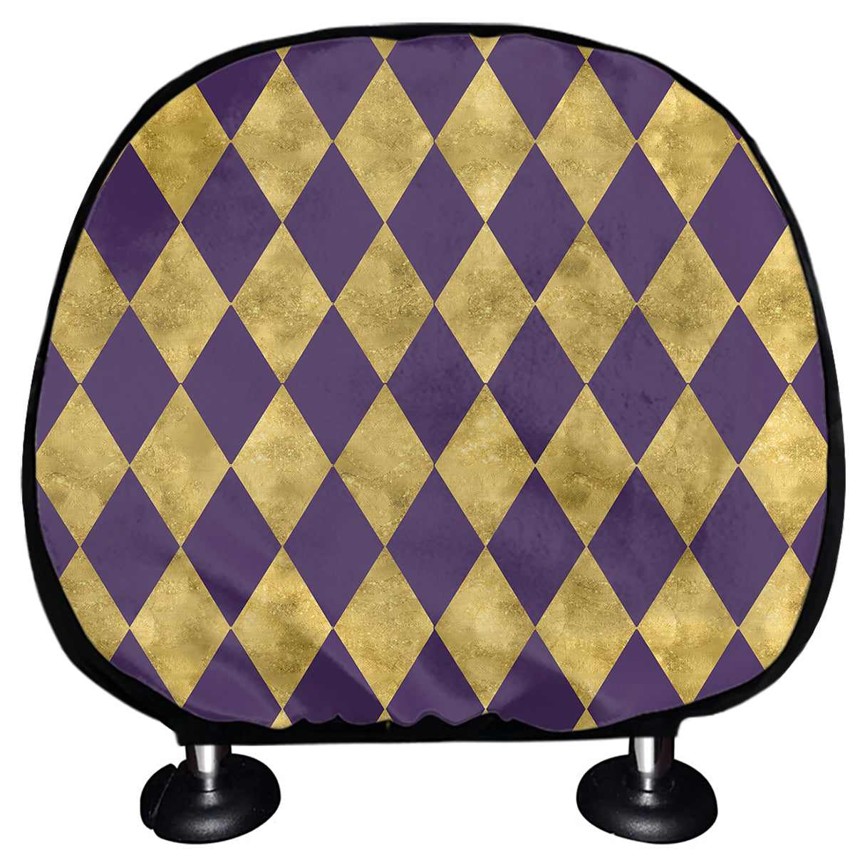 Purple And Gold Harlequin Pattern Print Car Headrest Covers