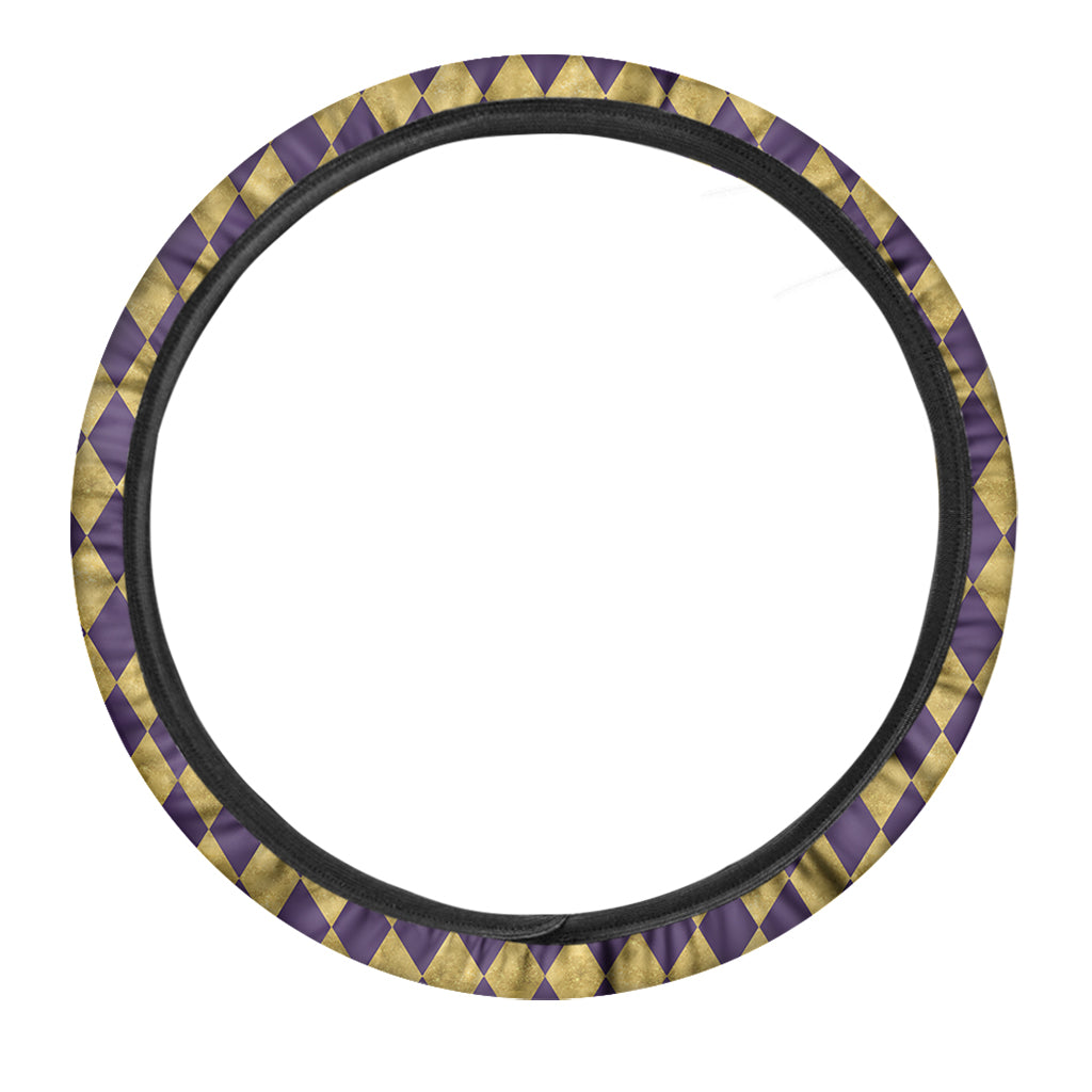 Purple And Gold Harlequin Pattern Print Car Steering Wheel Cover