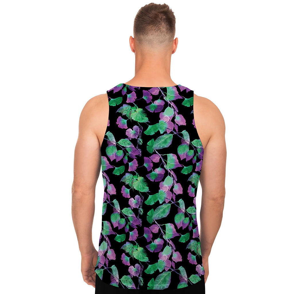 Purple And Green Leaf Pattern Print Men's Tank Top
