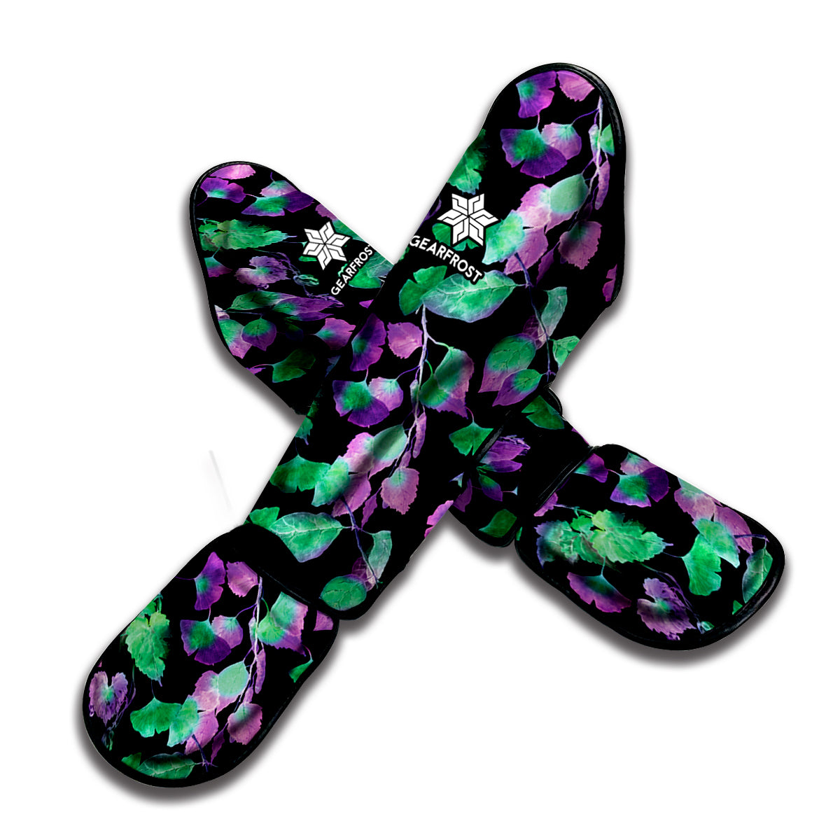 Purple And Green Leaf Pattern Print Muay Thai Shin Guard