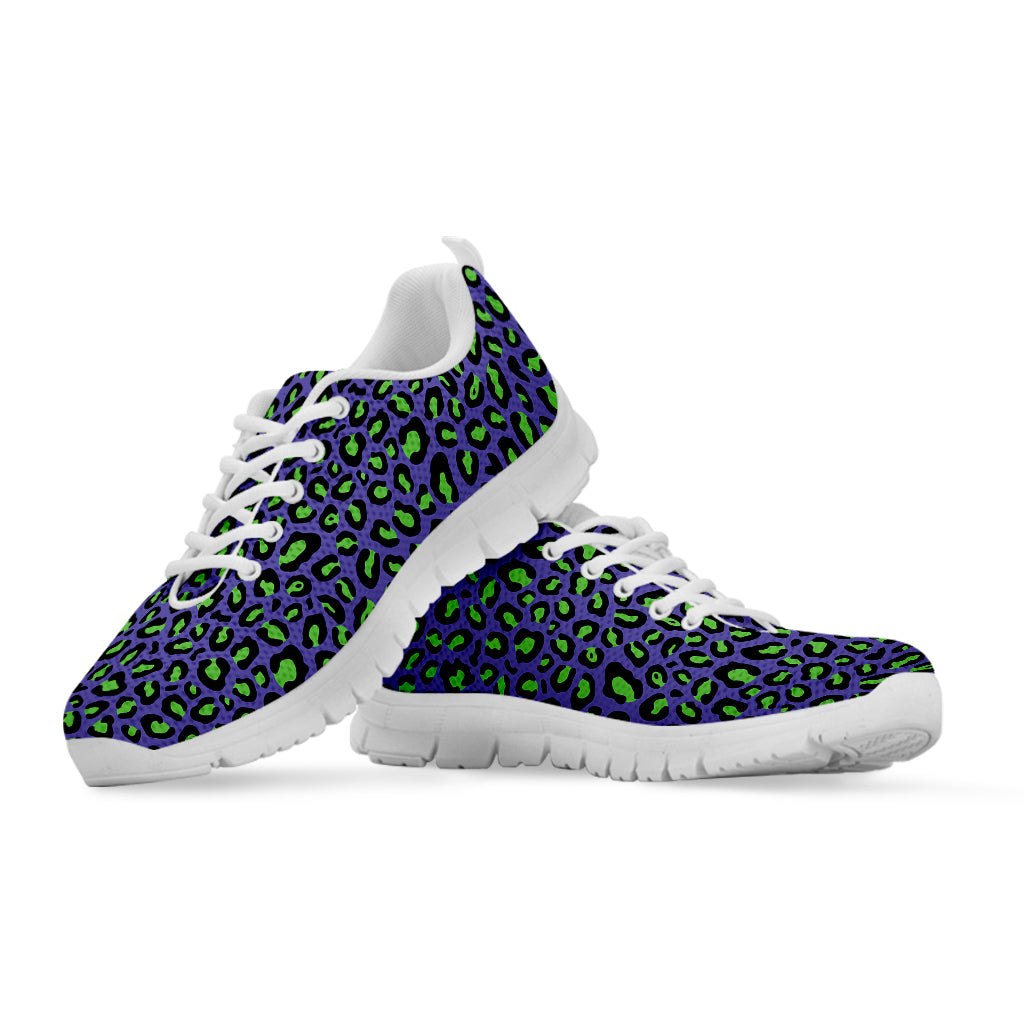 Purple And Green Leopard Pattern Print White Sneakers