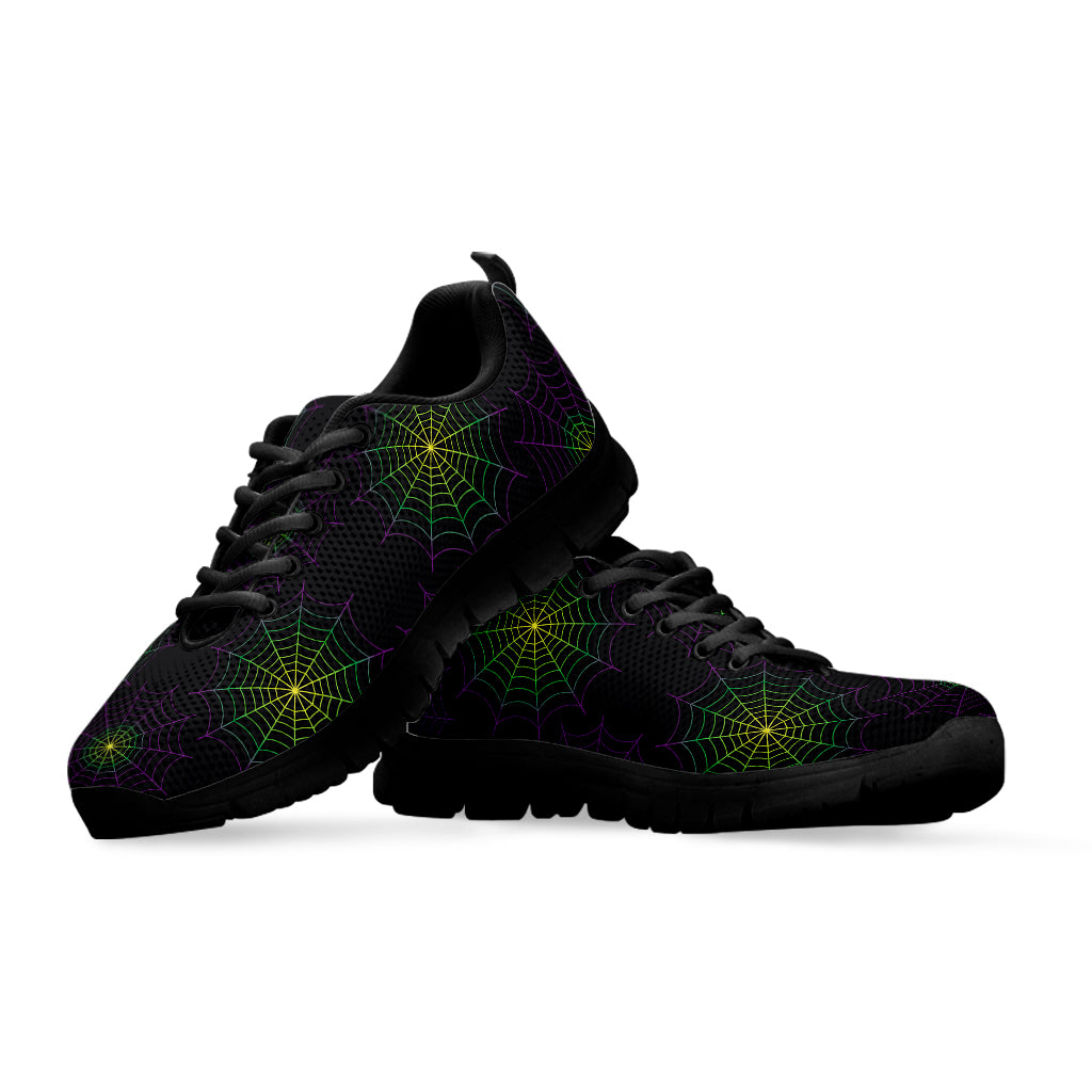 Purple And Green Spider Web Print Black Sneakers