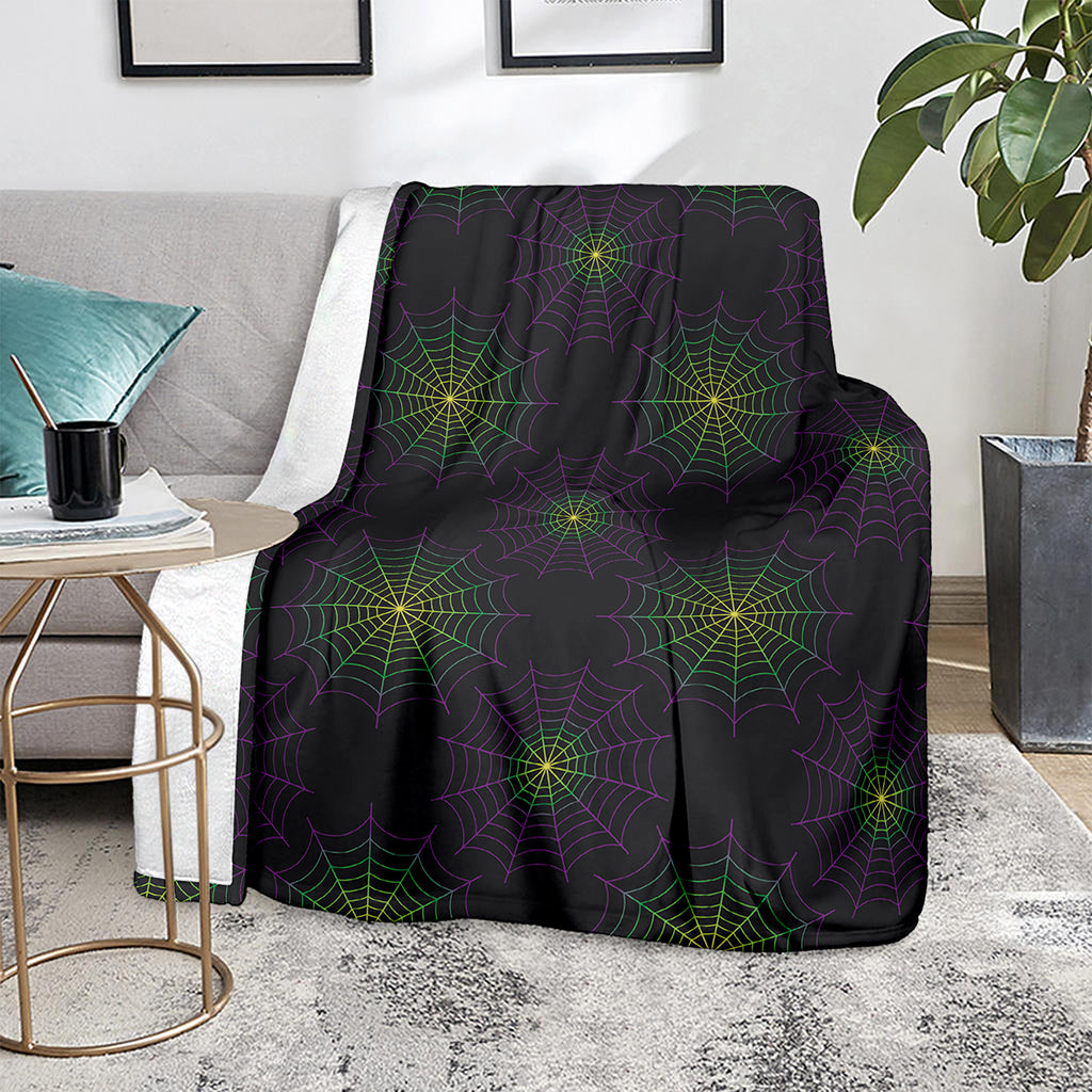 Purple And Green Spider Web Print Blanket