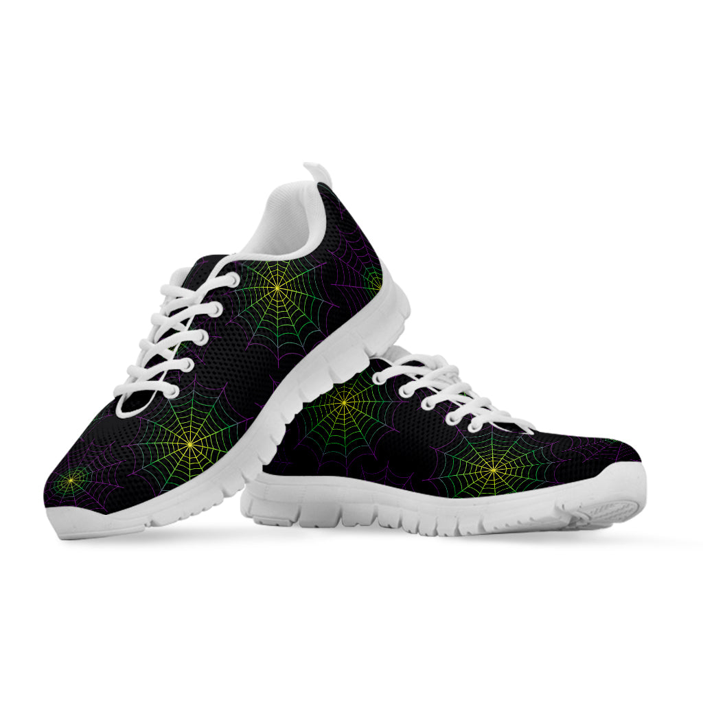 Purple And Green Spider Web Print White Sneakers