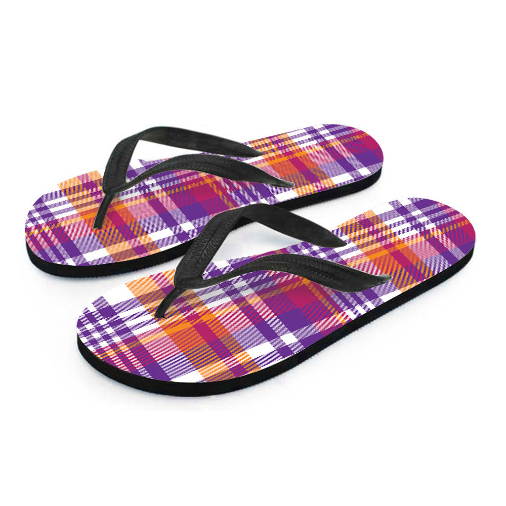 Purple And Orange Madras Plaid Print Flip Flops