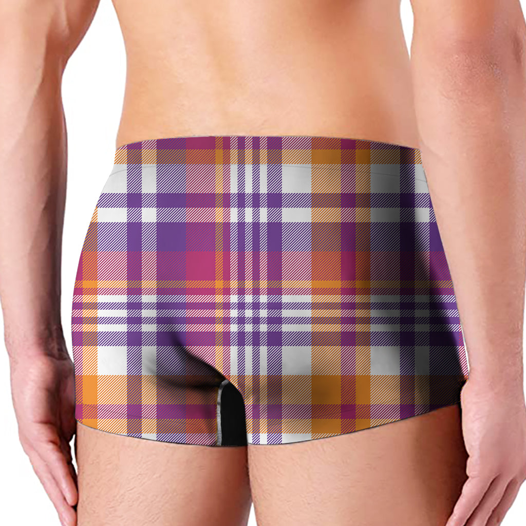 Purple And Orange Madras Plaid Print Men's Boxer Briefs