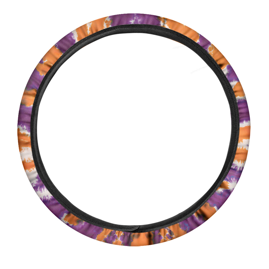 Purple And Orange Spider Tie Dye Print Car Steering Wheel Cover