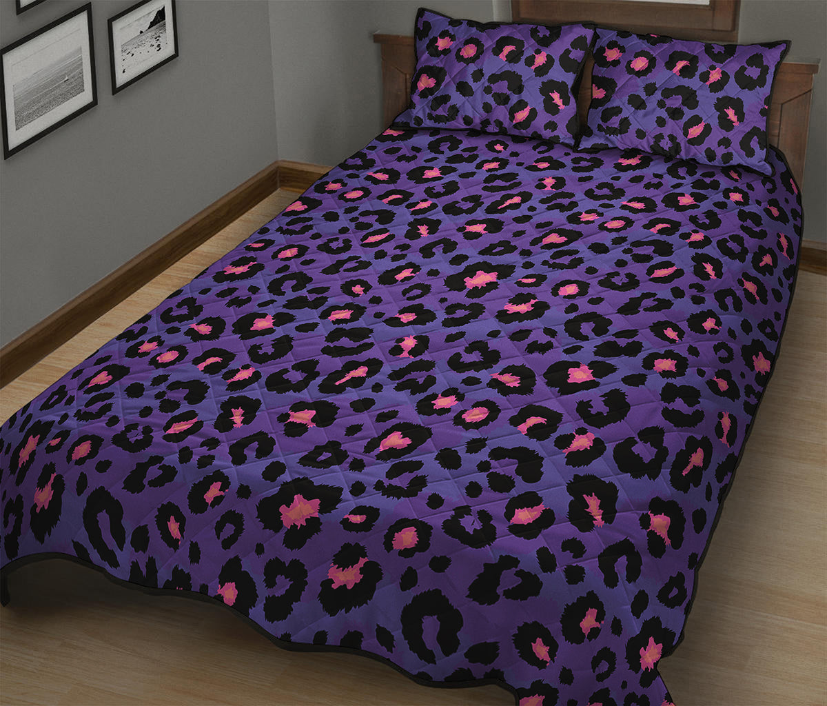Purple And Pink Leopard Print Quilt Bed Set