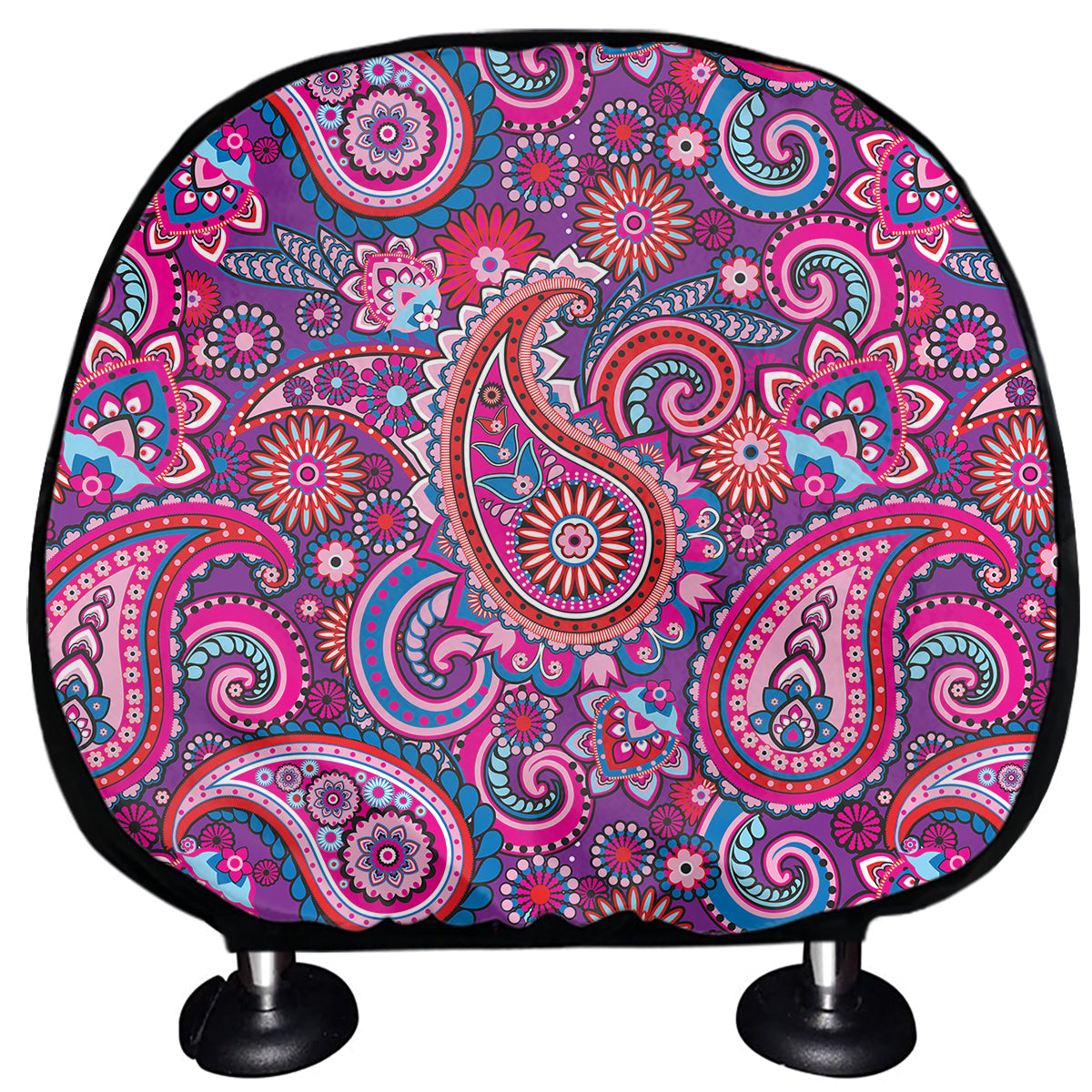 Purple And Pink Paisley Pattern Print Car Headrest Covers