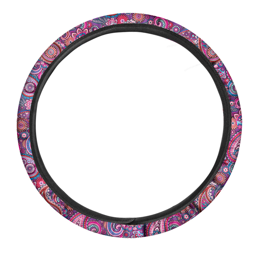 Purple And Pink Paisley Pattern Print Car Steering Wheel Cover