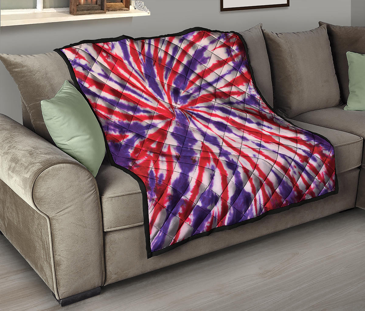 Purple And Red Spider Tie Dye Print Quilt