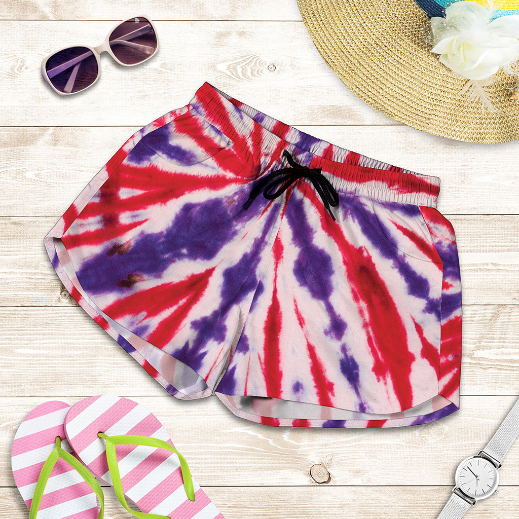 Purple And Red Spider Tie Dye Print Women's Shorts