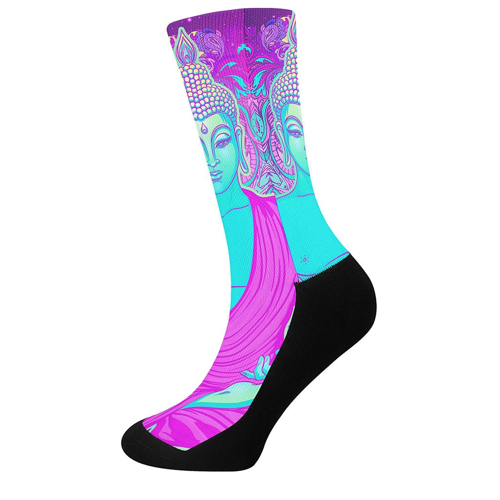 Purple And Teal Buddha Print Crew Socks
