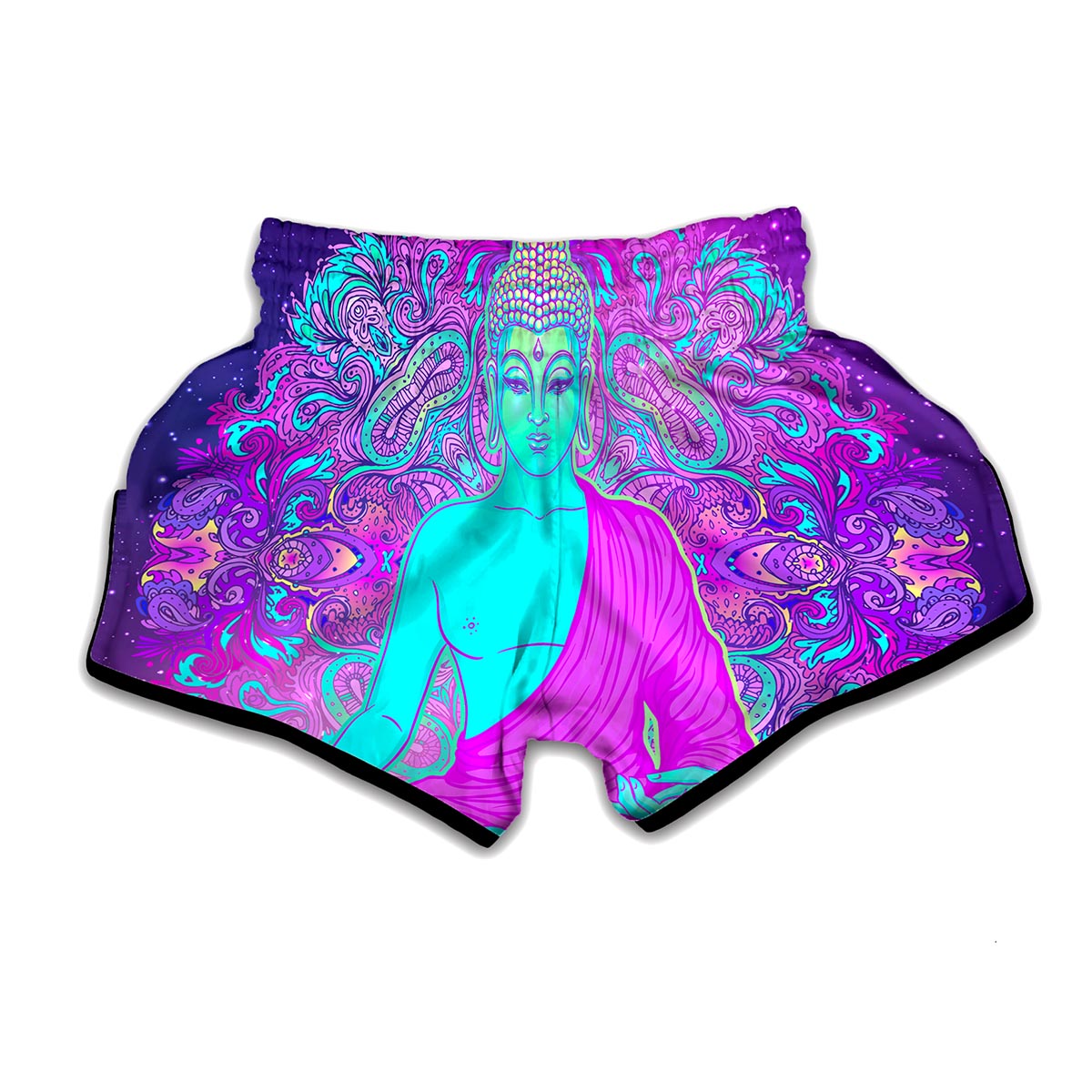 Purple And Teal Buddha Print Muay Thai Boxing Shorts