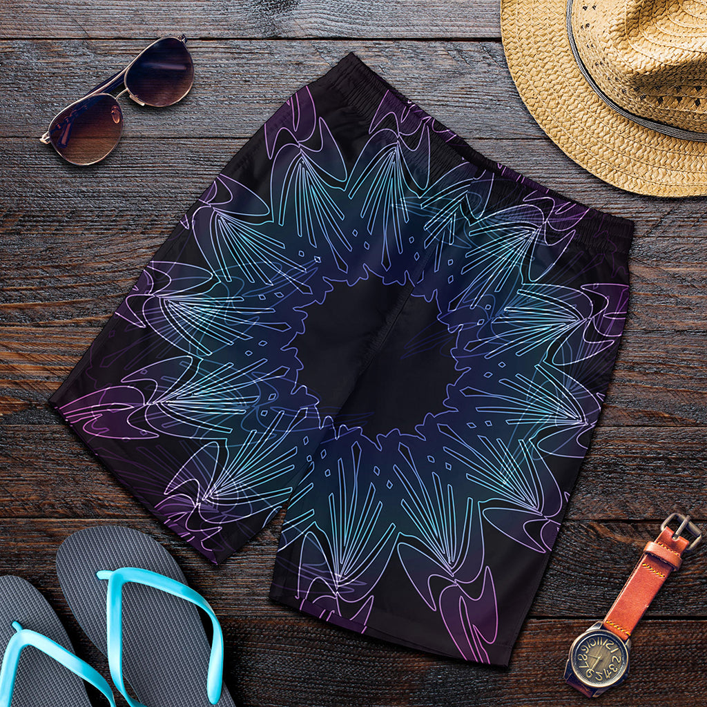 Purple And Teal Dark Mandala Print Men's Shorts