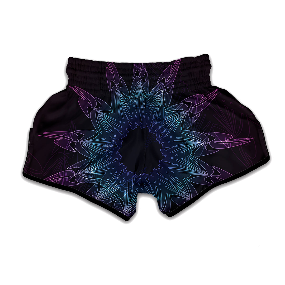 Purple And Teal Dark Mandala Print Muay Thai Boxing Shorts
