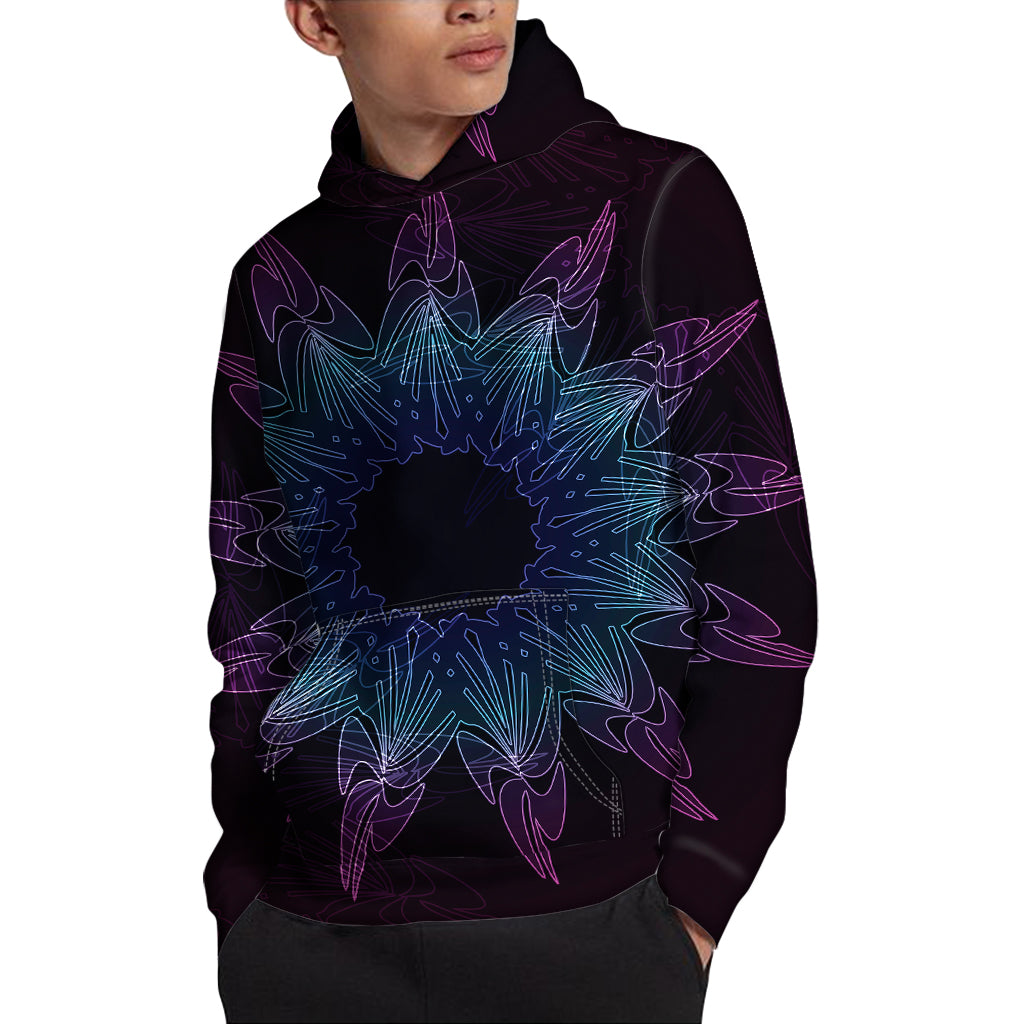 Purple And Teal Dark Mandala Print Pullover Hoodie