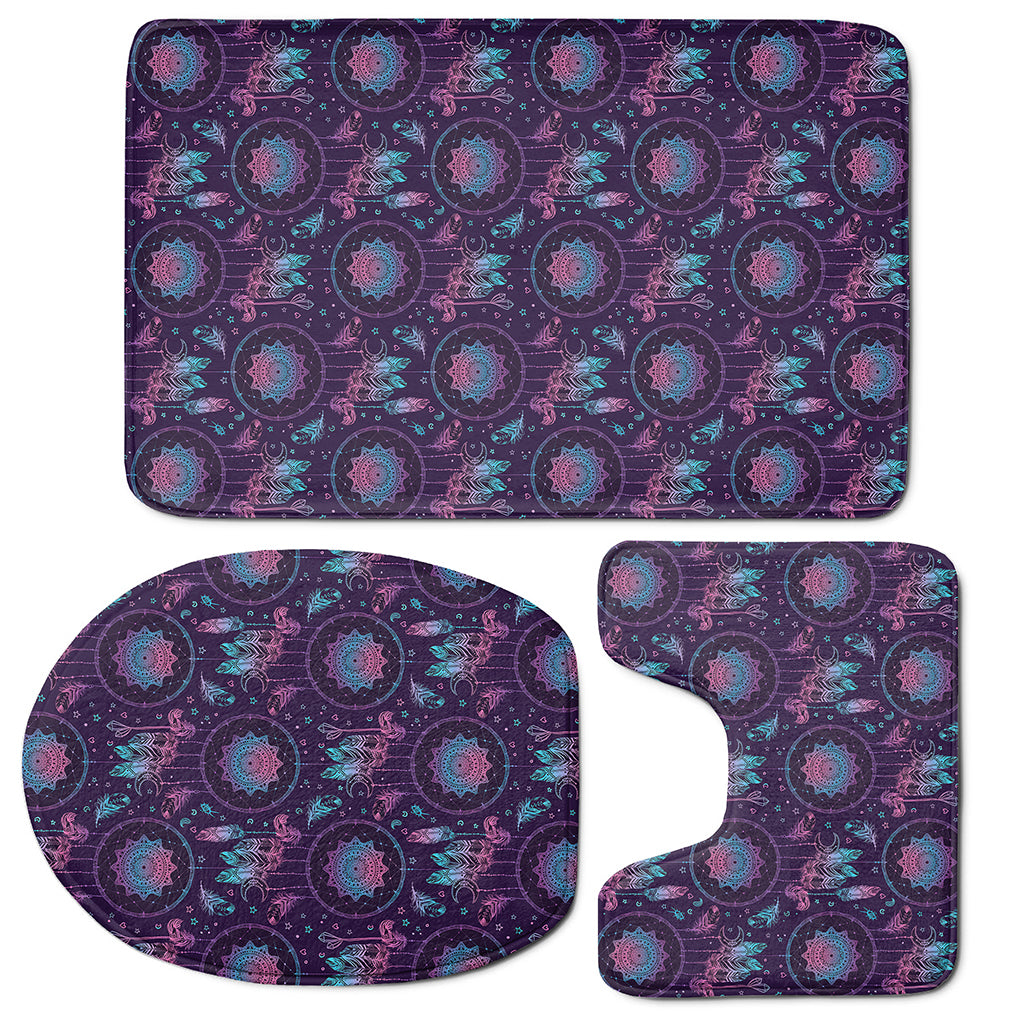 Purple And Teal Dream Catcher Print 3 Piece Bath Mat Set