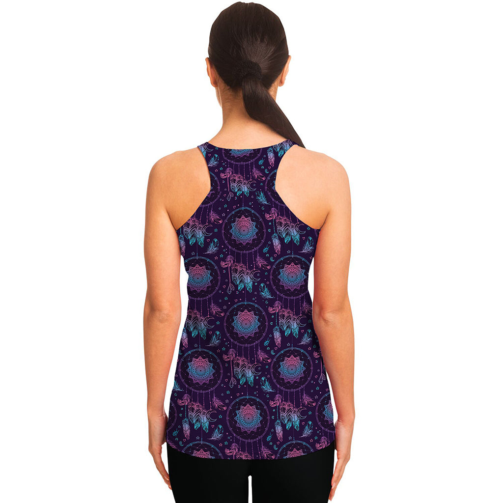 Purple And Teal Dream Catcher Print Women's Racerback Tank Top