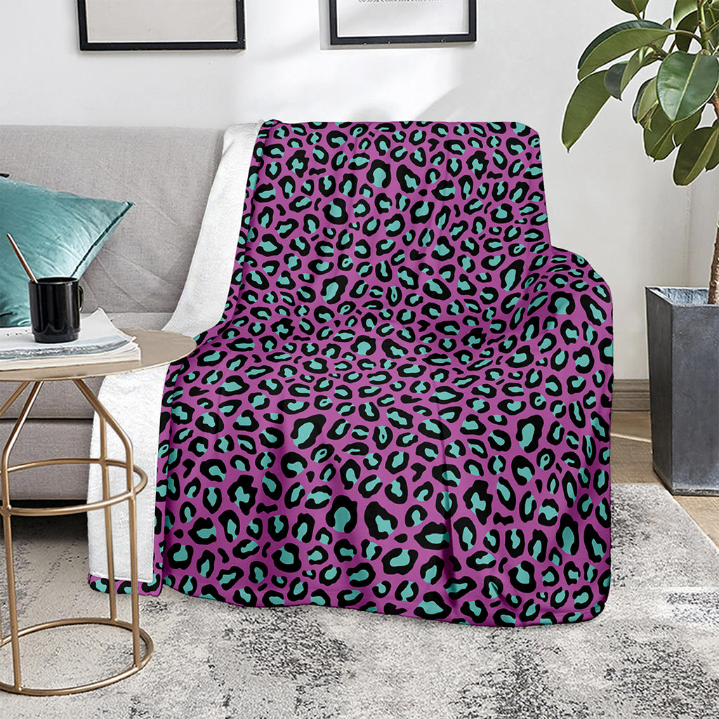 Purple And Teal Leopard Pattern Print Blanket
