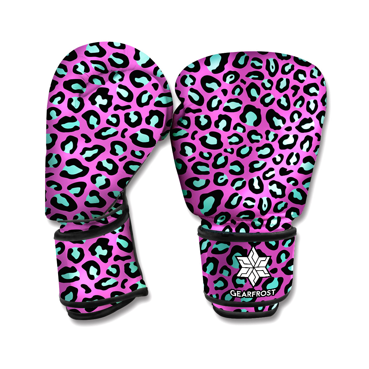 Purple And Teal Leopard Pattern Print Boxing Gloves