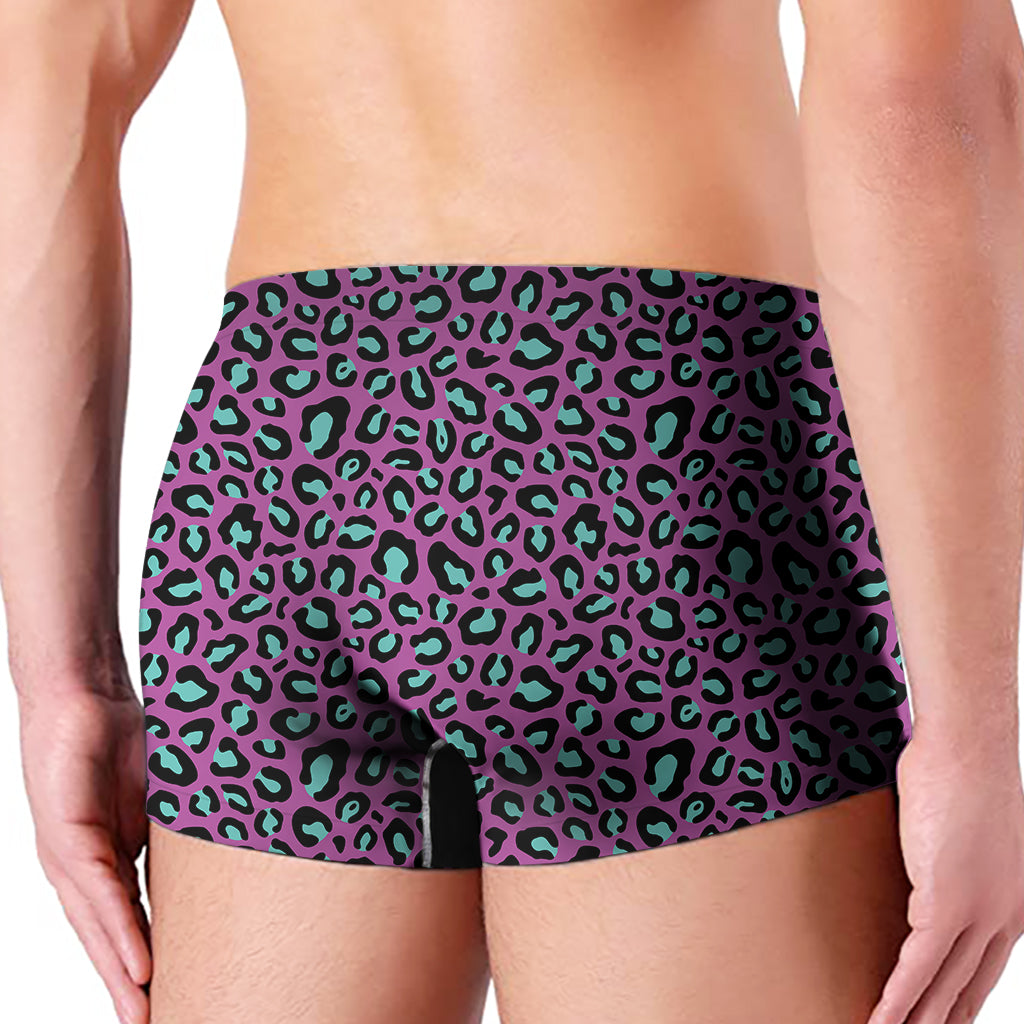 Purple And Teal Leopard Pattern Print Men's Boxer Briefs