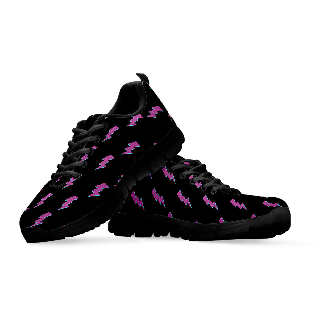 Purple And Teal Lightning Pattern Print Black Sneakers