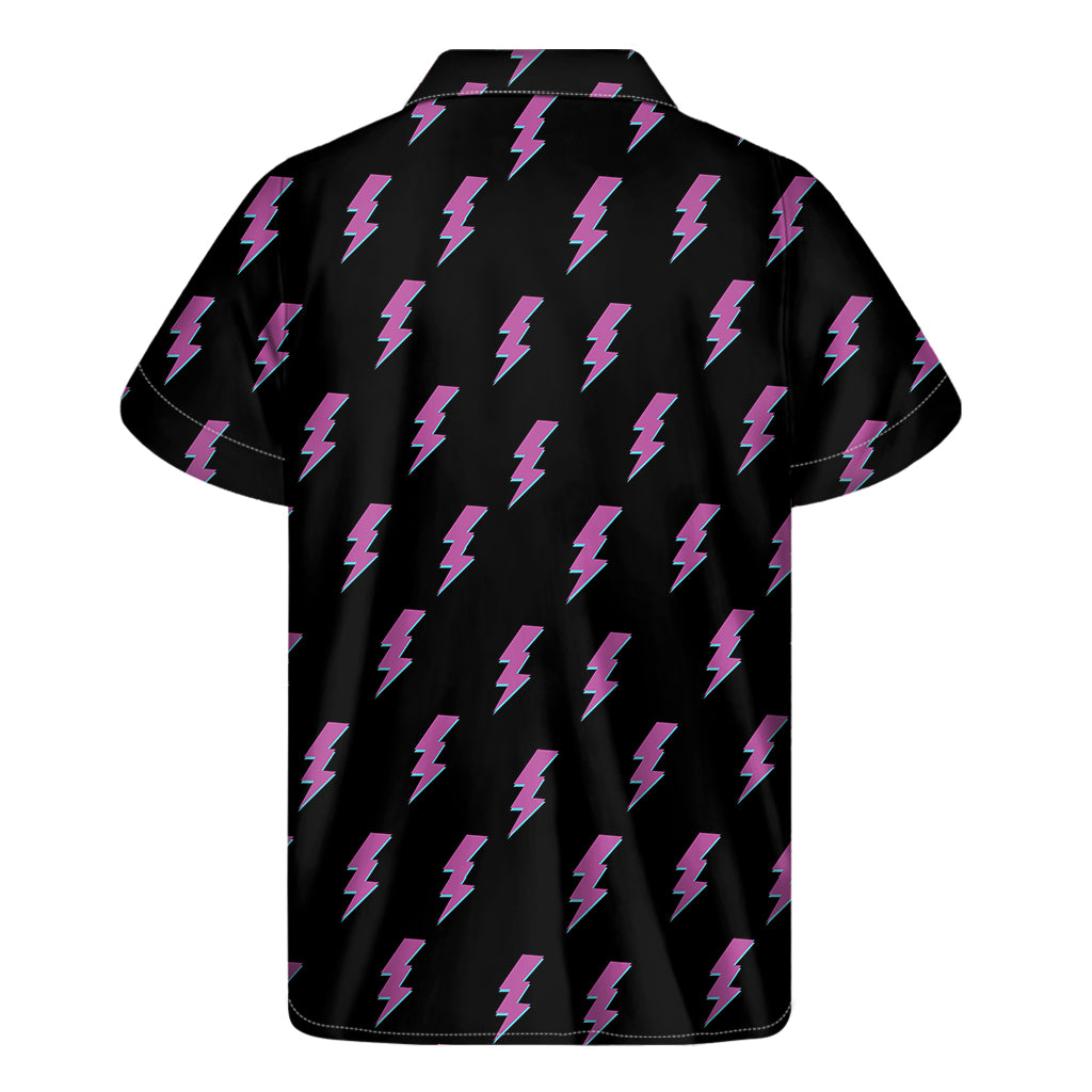 Purple And Teal Lightning Pattern Print Men's Short Sleeve Shirt