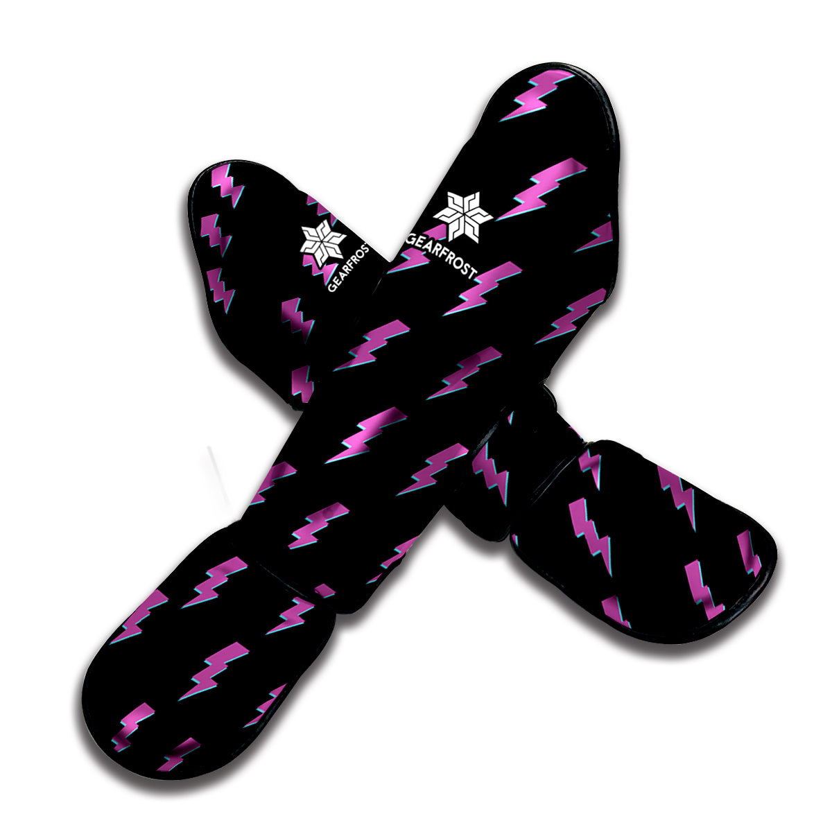 Purple And Teal Lightning Pattern Print Muay Thai Shin Guard