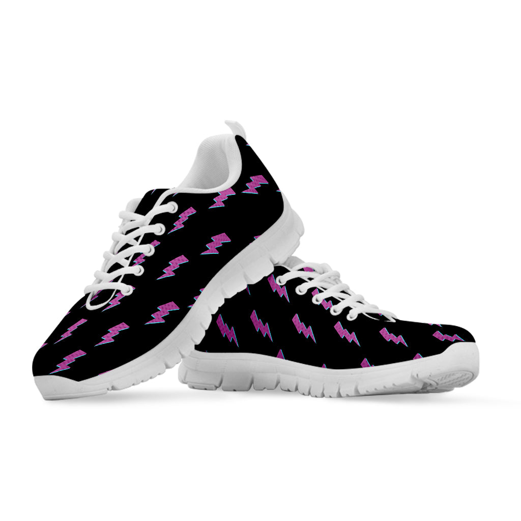 Purple And Teal Lightning Pattern Print White Sneakers