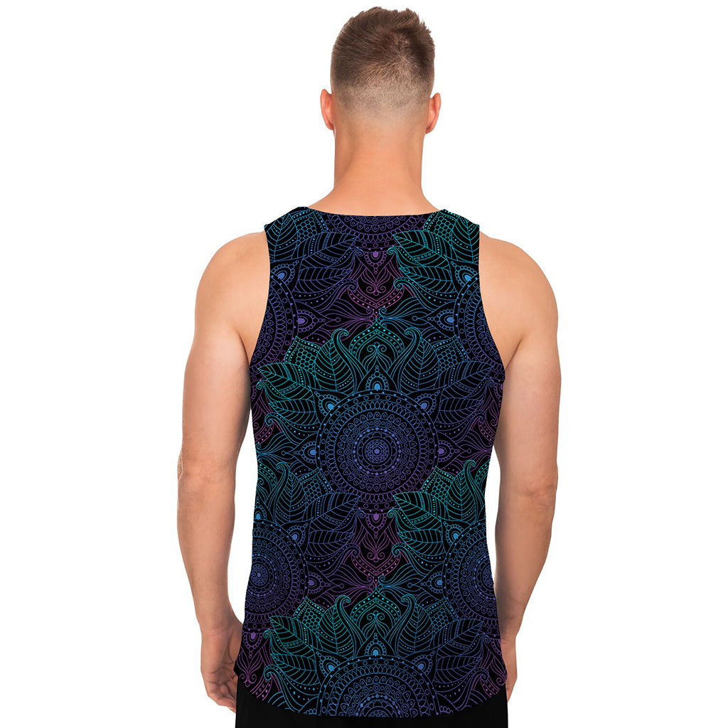 Purple And Teal Mandala Print Men's Tank Top