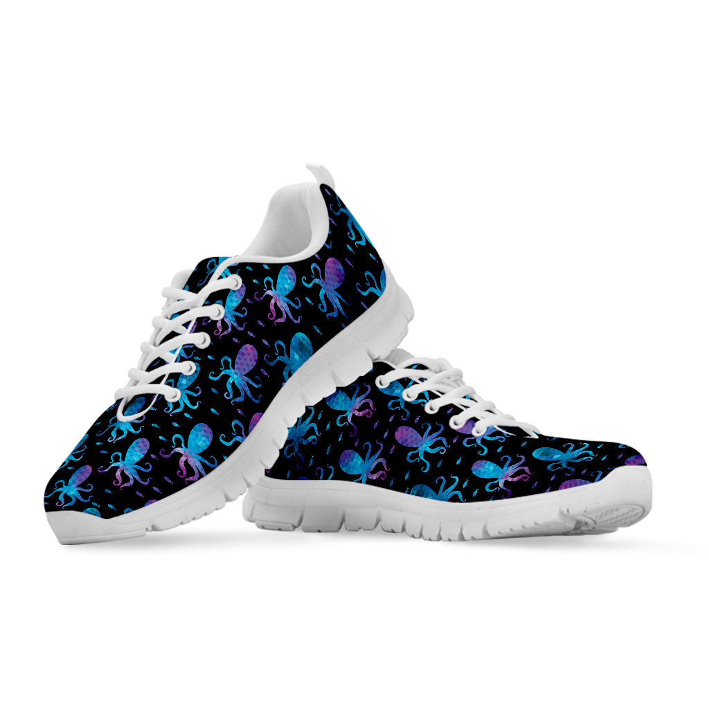 Purple And Teal Octopus Pattern Print White Sneakers