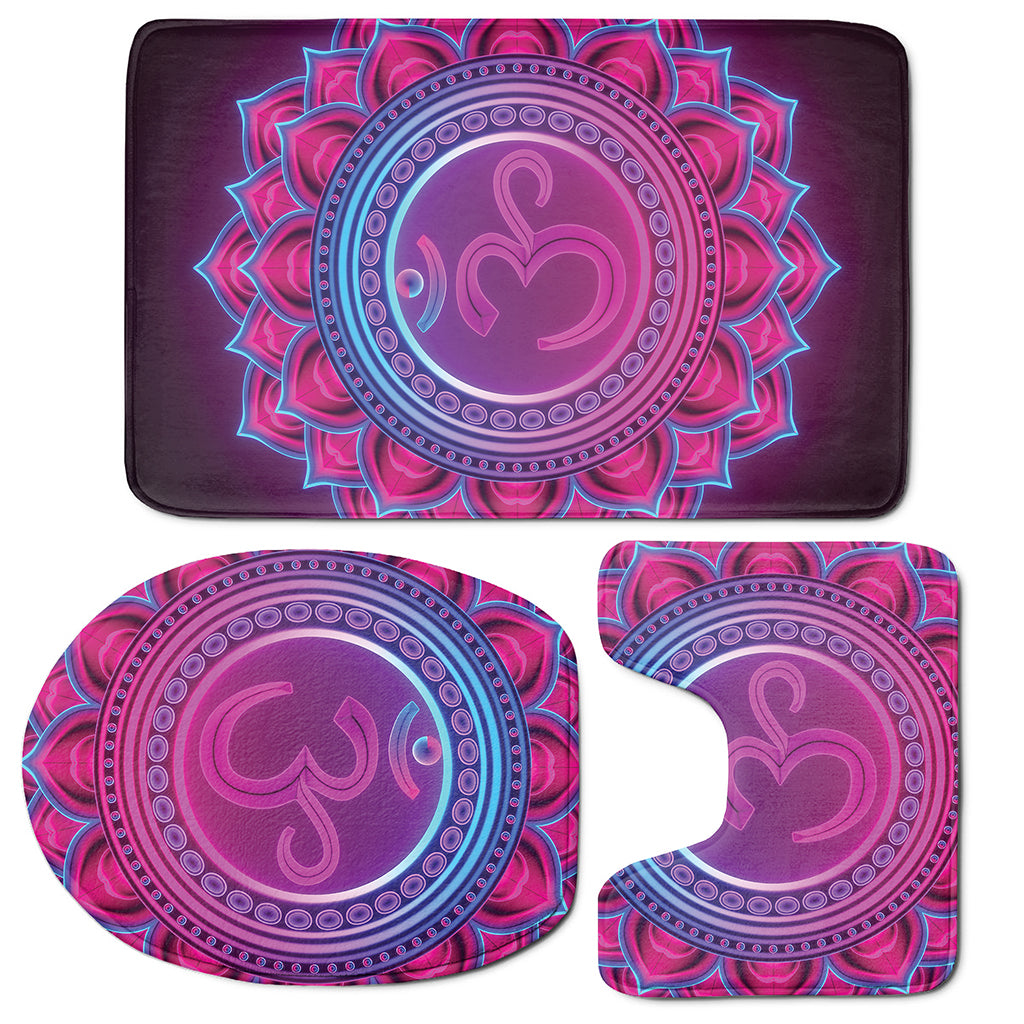 Purple And Teal Om Mandala Print 3 Piece Bath Mat Set