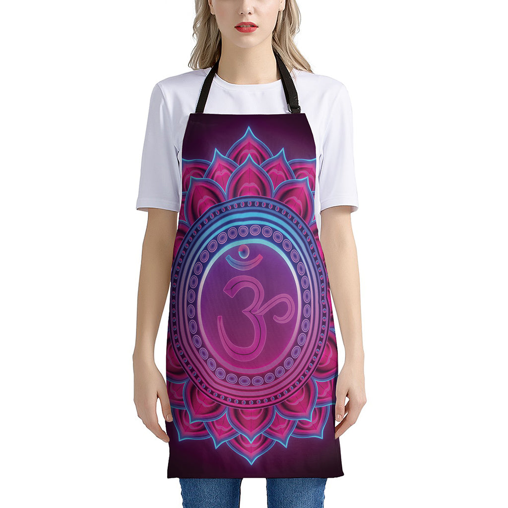 Purple And Teal Om Mandala Print Apron