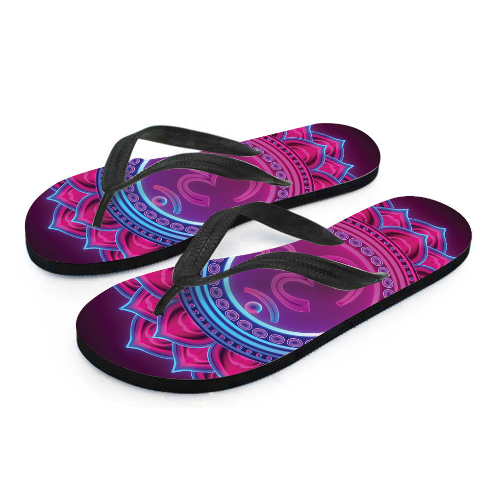 Purple And Teal Om Mandala Print Flip Flops